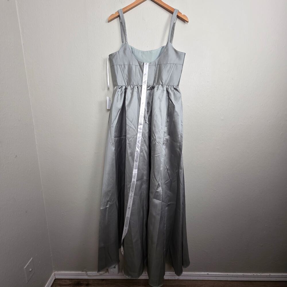 NWT Dessy Collection Scoop Neck Corset Satin Maxi Dress Pockets Sage 14R - Picture 10 of 14
